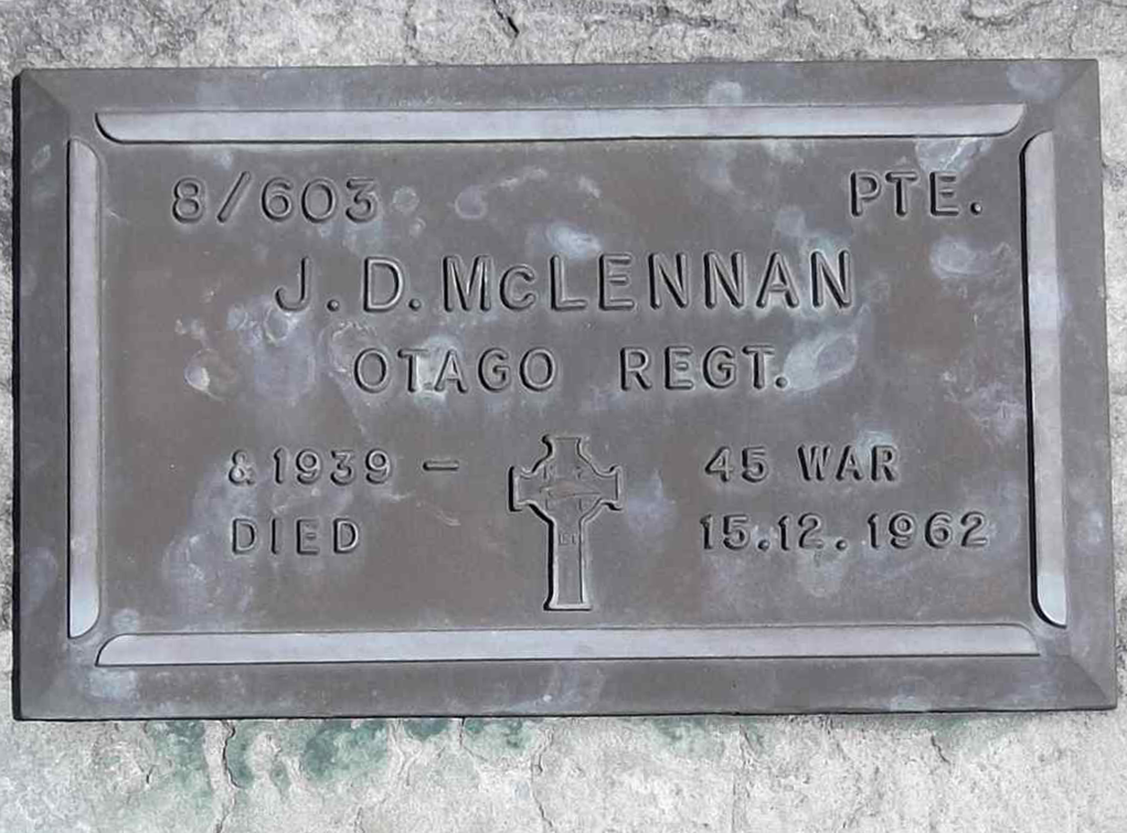 Photo of headstones/John Duncan McLennan d 1962 hdstn Dunedin
